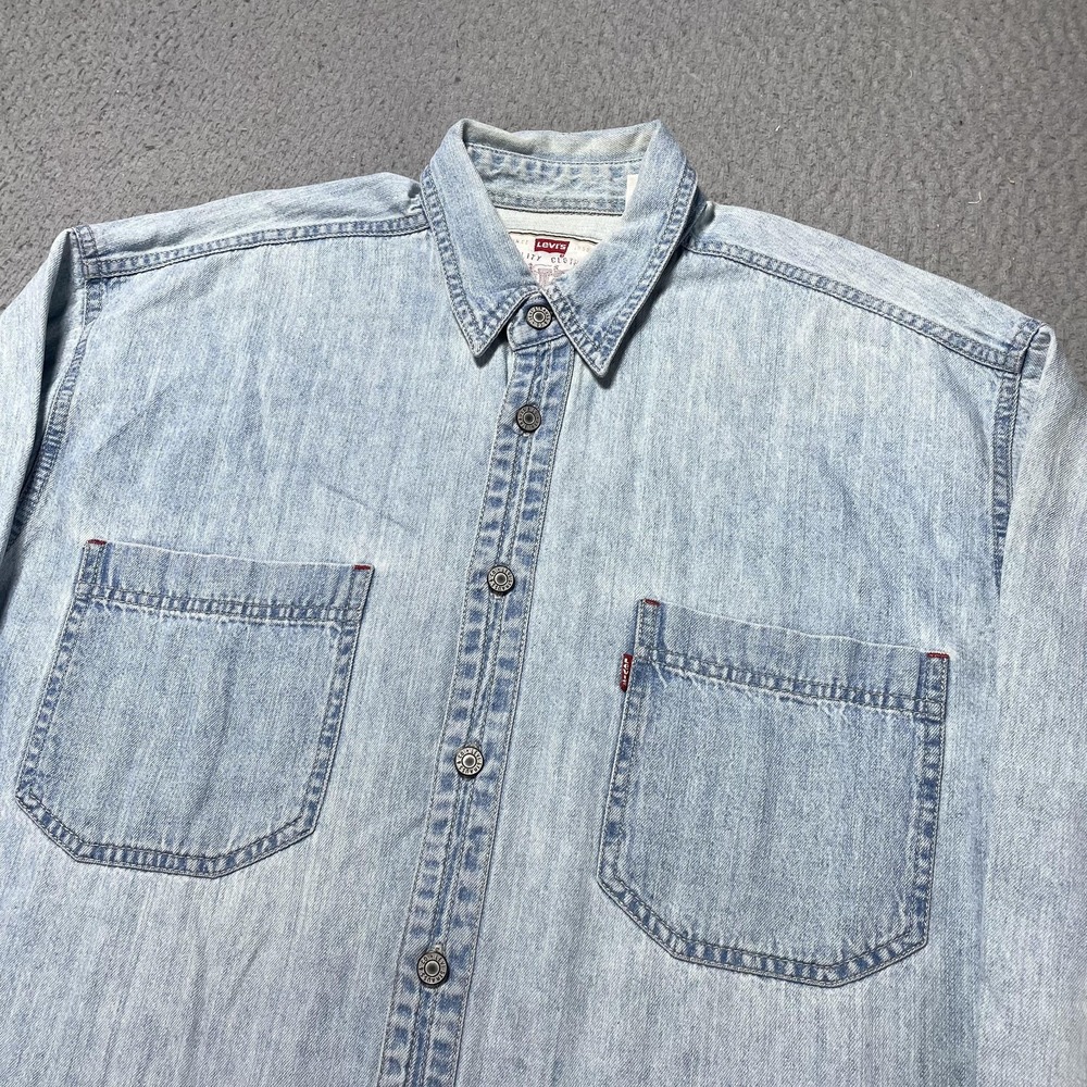 Levi's Shirt Mens Medium Blue Denim Button Front Long Sleeve Casual Red Tab VTG - Picture 2 of 11